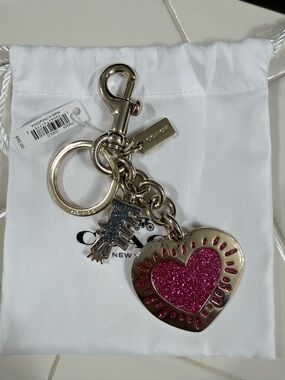 Coach NWT Keith Haring Barking Dog HEART Keychain Bag Keychain F66633 Rare